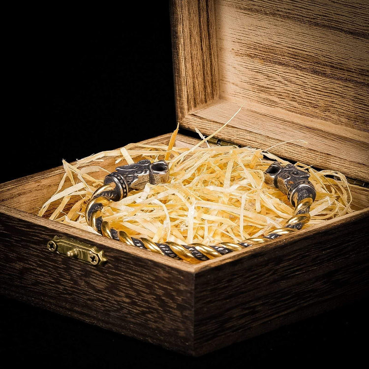 Loyalitätsarmband - 2 Fenrirköpfe - Gold und Silber gemischt Loyalitätsarmband - 2 Fenrirköpfe - Gold und Silber gemischt