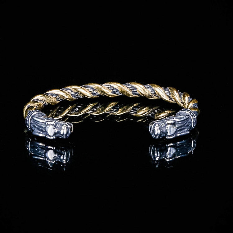 Loyalitätsarmband - 2 Fenrirköpfe - Gold und Silber gemischt Loyalitätsarmband - 2 Fenrirköpfe - Gold und Silber gemischt
