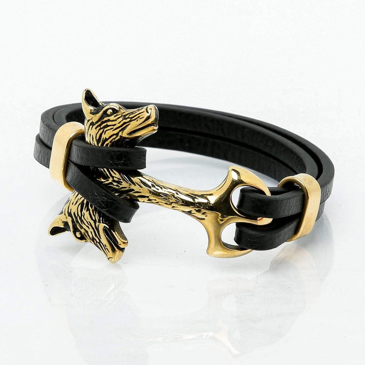 Wikinger-Armband Fenrirs Kopf in Leder Wikinger-Armband Fenrirs Kopf in Leder