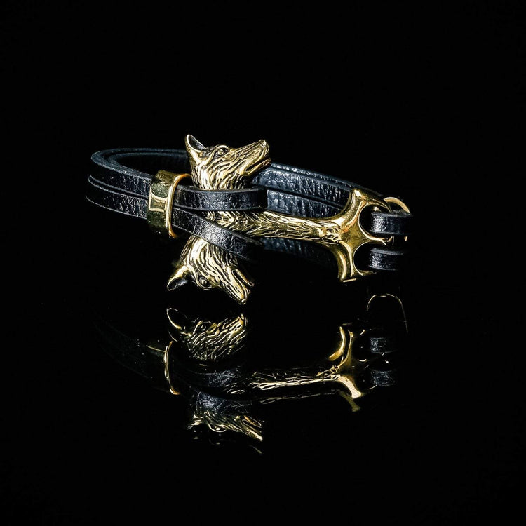 Wikinger-Armband Fenrirs Kopf in Leder Wikinger-Armband Fenrirs Kopf in Leder