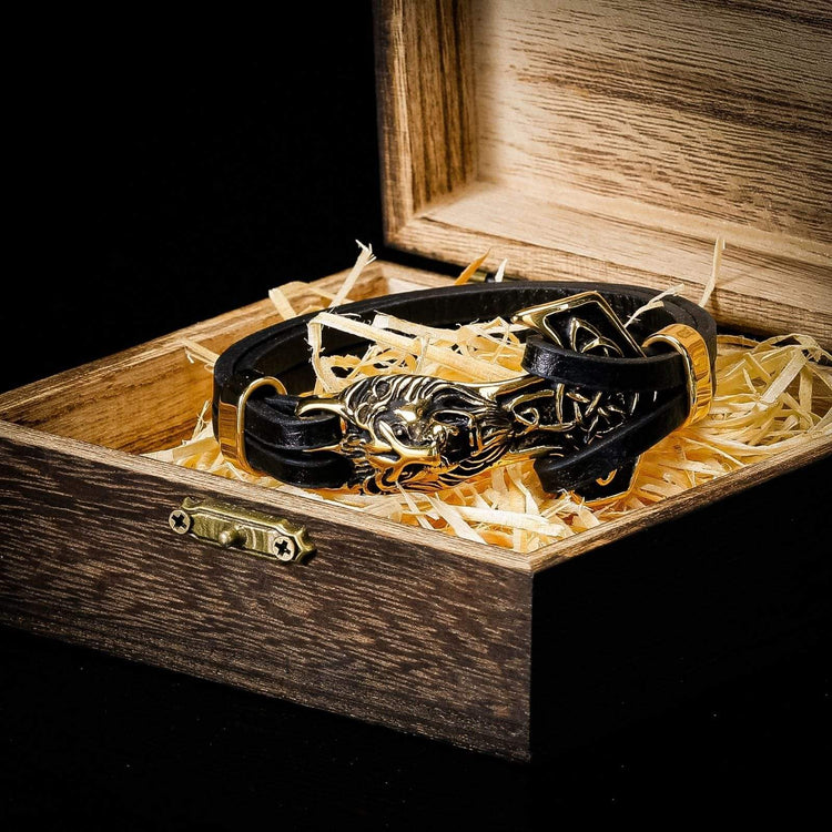 Wikinger-Armband Löwenkopf in Leder Wikinger-Armband Löwenkopf in Leder