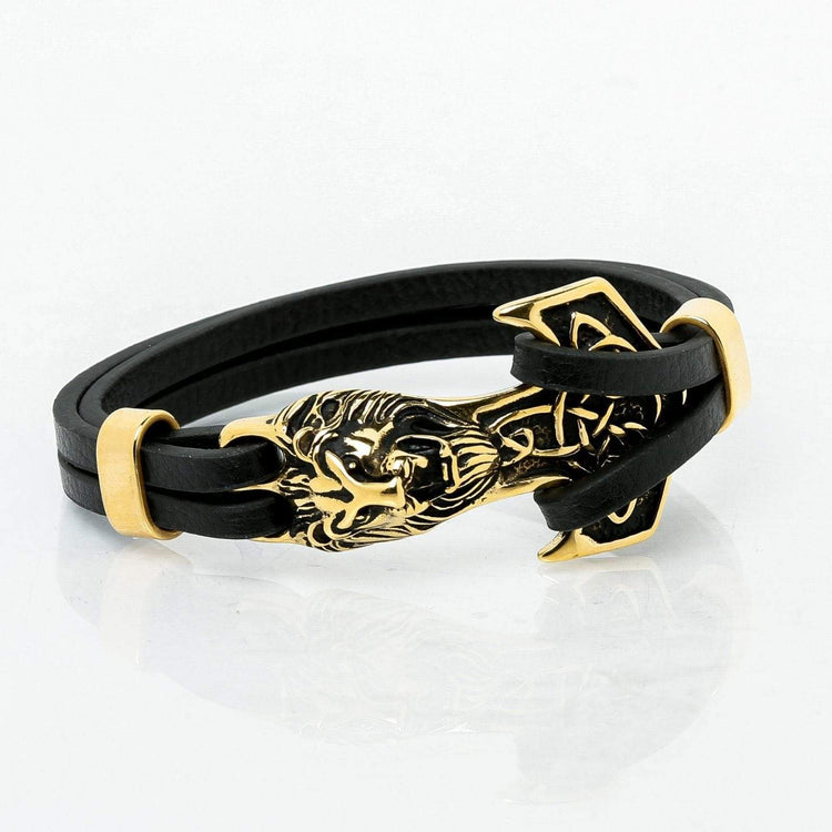 Wikinger-Armband Löwenkopf in Leder Wikinger-Armband Löwenkopf in Leder