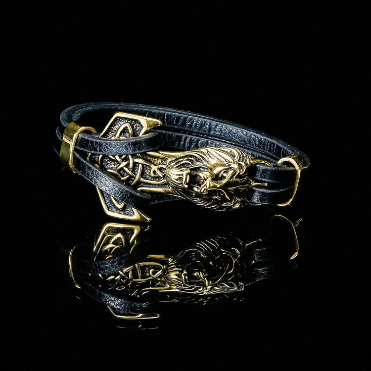 Wikinger-Armband Löwenkopf in Leder Wikinger-Armband Löwenkopf in Leder