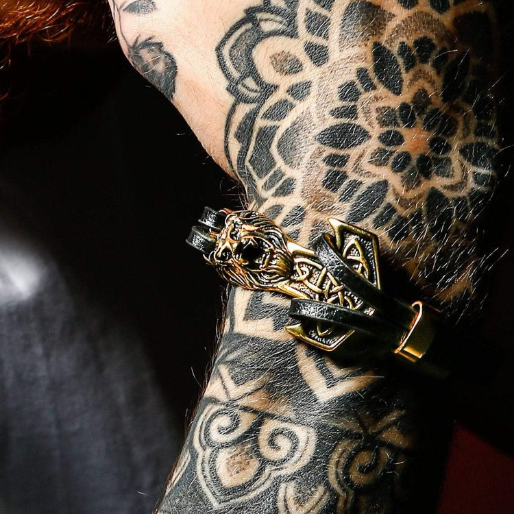 Wikinger-Armband Löwenkopf in Leder Wikinger-Armband Löwenkopf in Leder