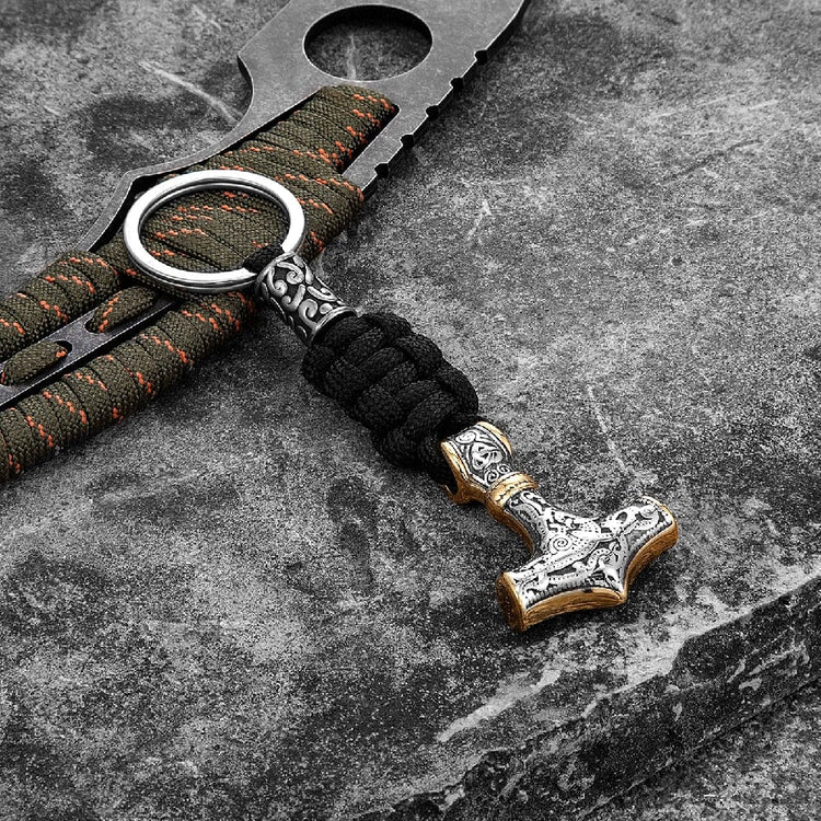 Thors Wikingerarmband-Schlüsselanhänger aus Paracord und rostfreiem Stahl Thors Wikingerarmband-Schlüsselanhänger aus Paracord und rostfreiem Stahl