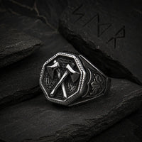Kreuzförmiger Kriegsaxt-Ring - Edelstahl