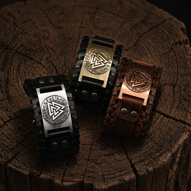 Verstellbares Lederarmband - Valknut® Symbol