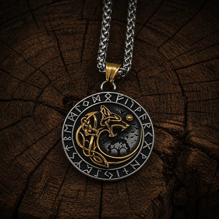 Collier Riesiger Goldener Wolf - Fenrir