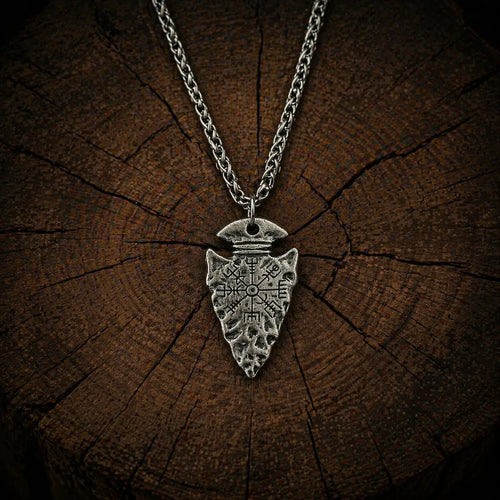 Collier nordique Collier pointe de lance Viking - Symbole Vegvisir - Odins Hall