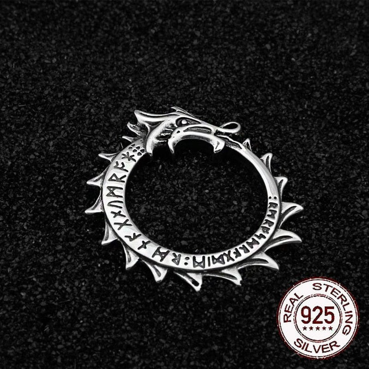 925 Sterling Silber Anhänger - Ouroboros Rune