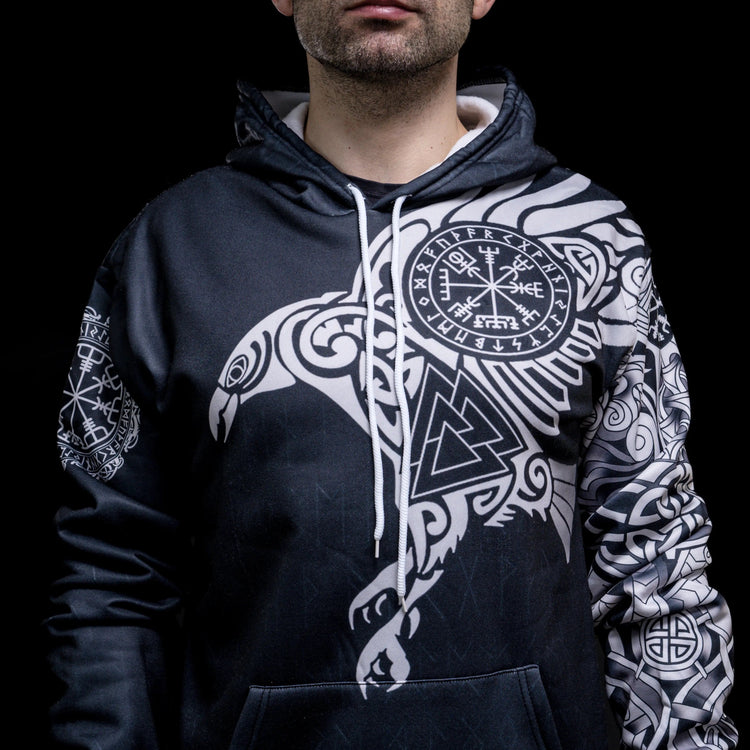 Hoodie Wikinger Corbeau Majestueux Heilige Symbole Odins Odin s Hall hoodie-wikinger-corbeau-majestueux-heilige-symbole-odins-odin-s-hall