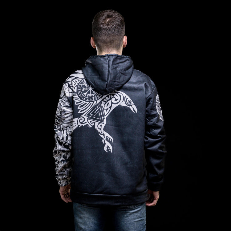 Wikinger-Hoodie "Majestätischer Rabe - Heilige Symbole Odins".