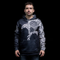 Wikinger-Hoodie \"Majestätischer Rabe - Heilige Symbole Odins\".