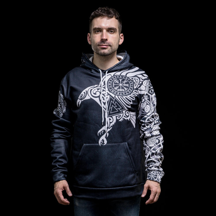 Wikinger-Hoodie "Majestätischer Rabe - Heilige Symbole Odins".