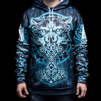 Wikinger Hoodie \"Mjölnir Hoodie des Wolfes\".