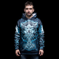 Wikinger Hoodie \"Mjölnir Hoodie des Wolfes\".