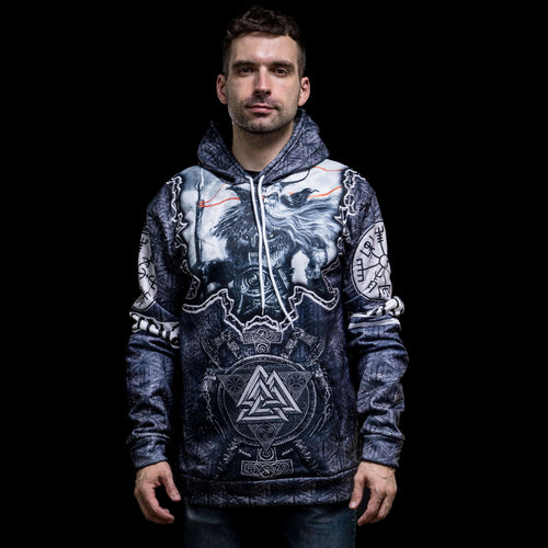 Vêtement Hoodie Viking "Hoodie Odin et Gungnir - Les Haches du Valknut" - Odins Hall