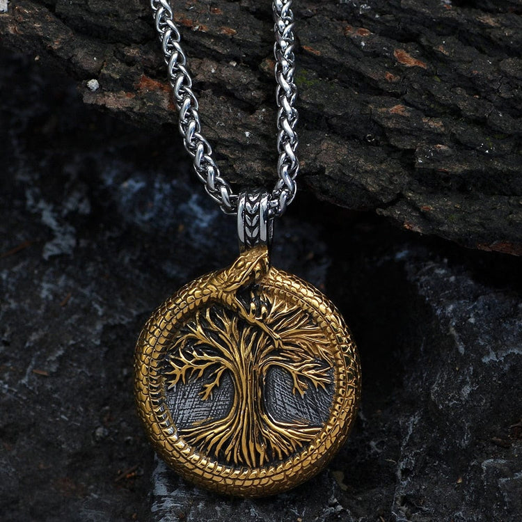 Halskette heiliger Baum von Yggdrasil mit Jörmungand