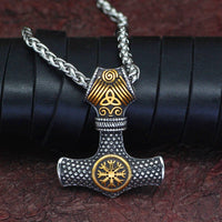 Thors Hammer Halskette mit Helm des Schreckens - Vegvisir