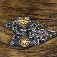 Thors Hammer Halskette mit Helm des Schreckens - Vegvisir