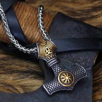 Thors Hammer Halskette mit Helm des Schreckens - Vegvisir