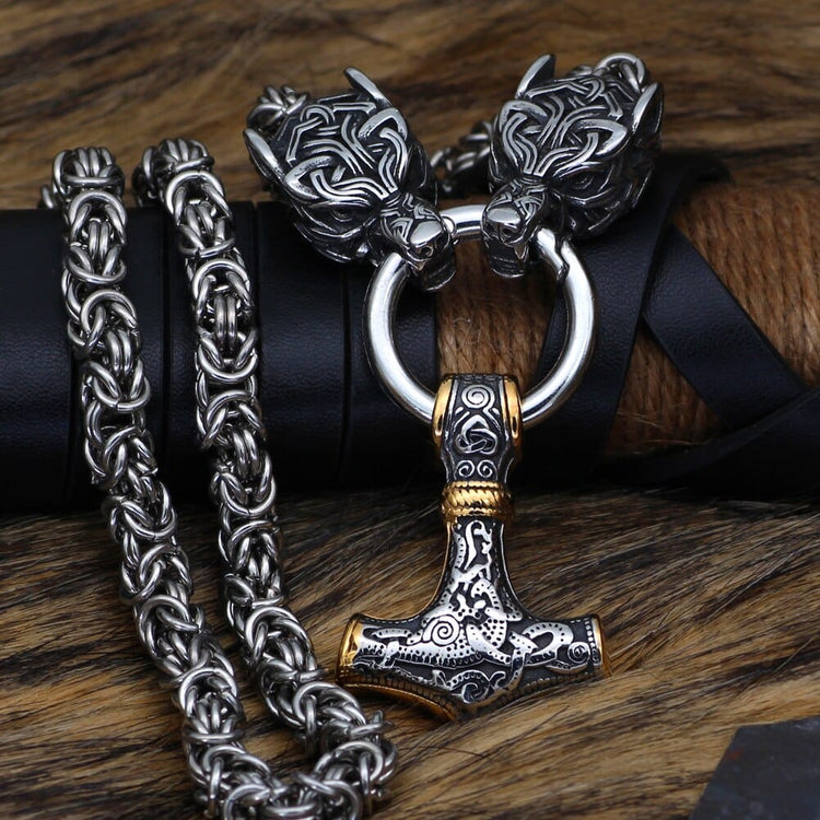 Halskette Macht des Mjolnir und Schutz für Freki und Geri