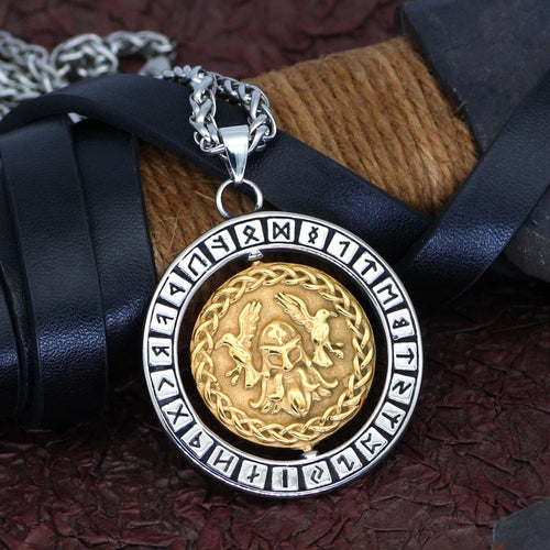 Collier Collier visage d'Odin accompagné de ses 2 corbeaux - Odins Hall